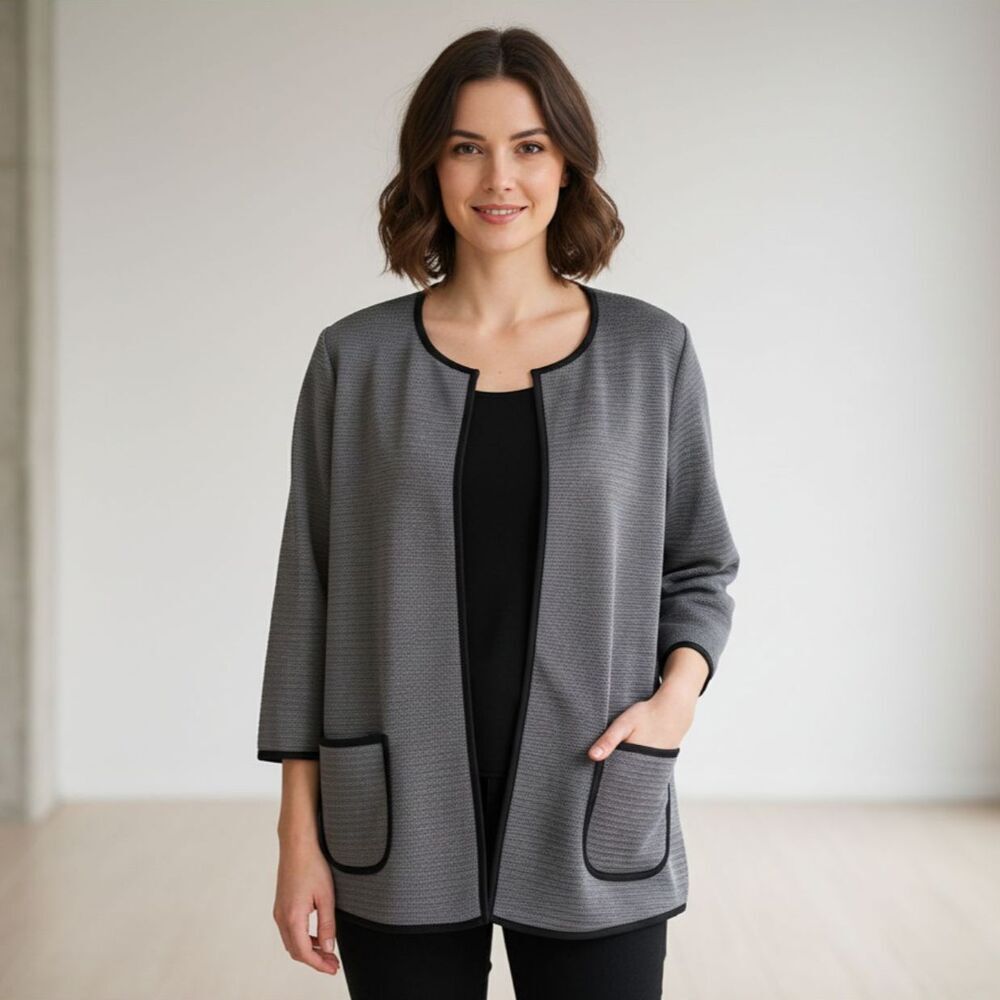 IC by Connie K Open Front Mesh Jacket Large Gray 90s USA‎ Art To Wear